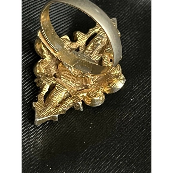 Vintage Mode Art Adjustable Ring Multi Gem Gold Tone Victorian Revival Style - Picture 10 of 12